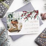 Winter Berry Script Christmas One Photo Arch Foil Holiday Card<br><div class="desc">Greet your friends and loved ones a Merry Christmas this holiday season with this modern elegant foil card featuring watercolor winter berries,  botanical leaf stems,  an arch photo of your family and a holiday greetings you can personalise.</div>