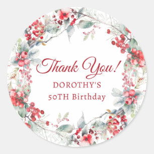 Winter Berry Wreath 50th Birthday Thank You Favour Classic Round Sticker