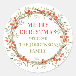Winter Berry Wreath Christmas Classic Round Sticker
