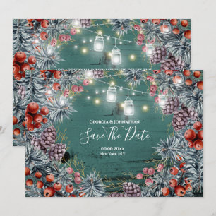 Winter berry wreath string lights Christmas shine Save The Date