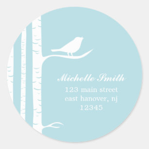 Winter Birch and Bird Classic Round Sticker