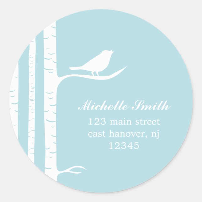 Winter Birch and Bird Classic Round Sticker (Front)