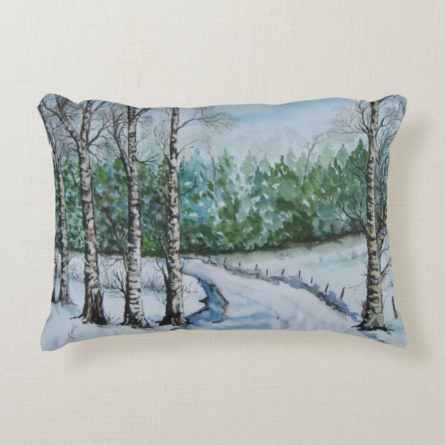 Winter Birch Snow Scene Decorative Cushion (Front)