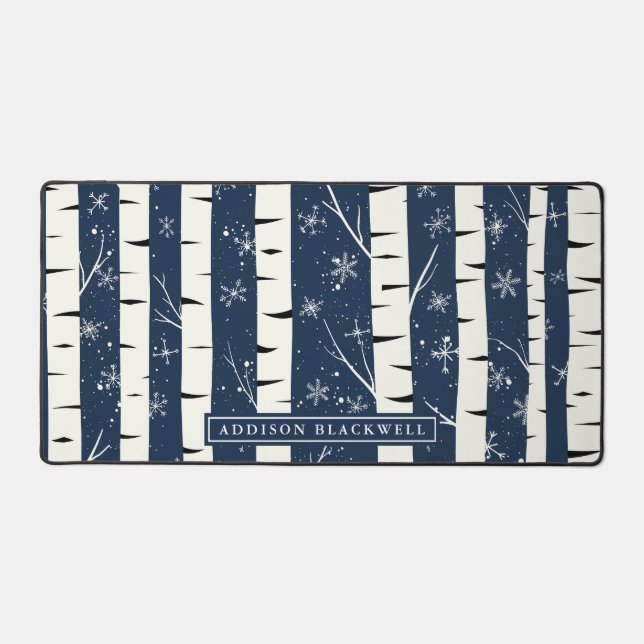 Winter Birch Tree Desk Mat and Custom Name (Front)