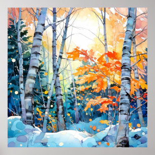 Winter Birch Tree Forest Wall Art Print 