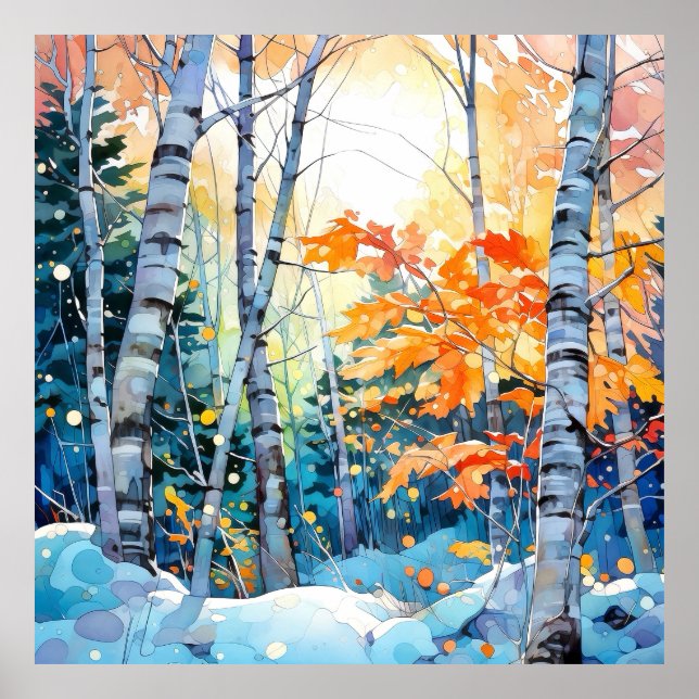 Winter Birch Tree Forest Wall Art Print  (Front)