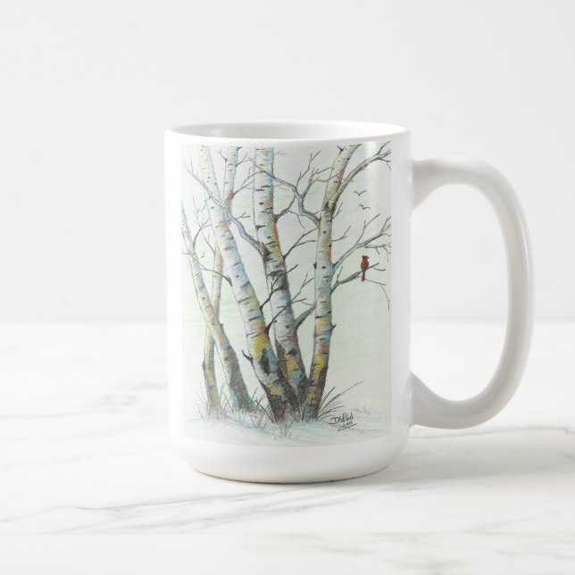 Winter Birches Coloured Pencil Art Coffee Mug (Right)