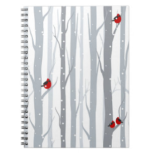 Winter Birches: Grey Trees, Red Birds Notebook