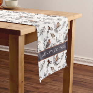 Winter Bird and Holly Pattern Christmas Medium Table Runner