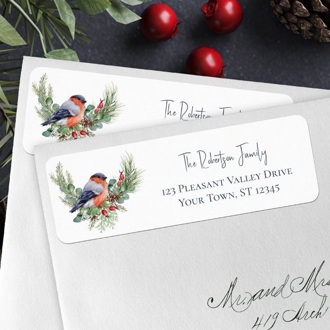 Winter Bird Christmas Bullfinch Return Address Label (Creator Uploaded)
