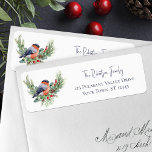 Winter Bird Christmas Bullfinch Return Address Return Address Label<br><div class="desc">These winter themed Christmas holiday return address labels feature a watercolor bullfinch perched on evergreen sprigs,  holly leaves,  and red berries,  with modern trendy handwriting script for the family name.</div>