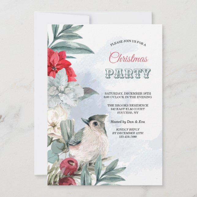 Winter Bird Holiday Party Invitation (Front)