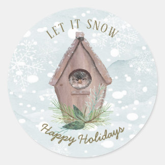 Winter Bird Let It Snow Holiday Round Seal Sticker