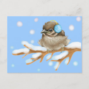 Winter Bird on snow Branch Postcard