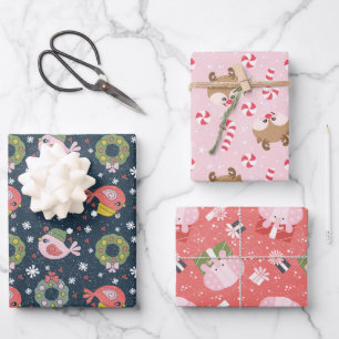 Winter Bird, Reindeer & Spotted Elephant Wrapping Paper Sheet