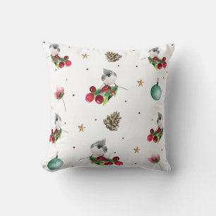 Winter Bird Tufted Titmouse Christmas Pattern Cushion