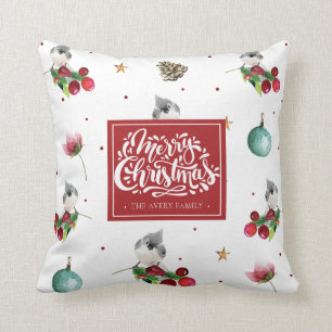 Winter Bird Tufted Titmouse Christmas Personalised Cushion