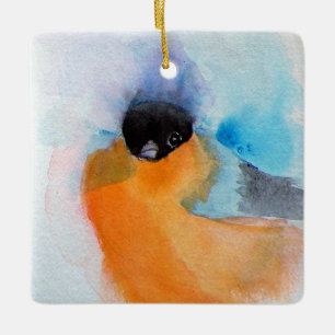Winter Bird Watercolor Christmas Ceramic Ornament