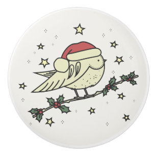 Winter bird with Santa's hat Ceramic Knob