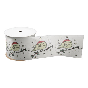 Winter bird with Santa's hat Satin Ribbon