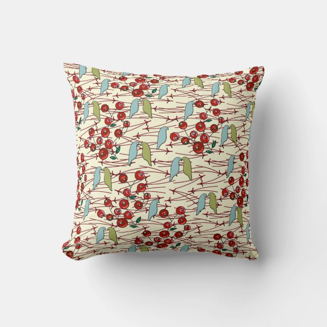 Winter Birds and Berries Cushion (Front)