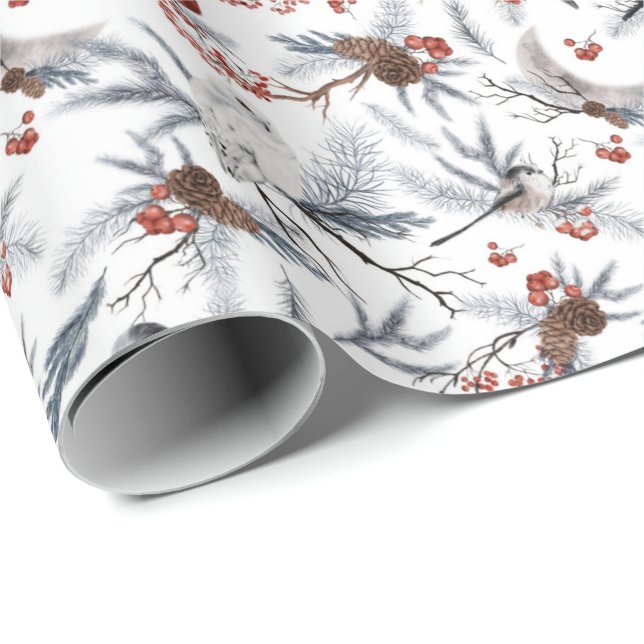 Winter Birds and Berries Wrapping Paper (Roll Corner)