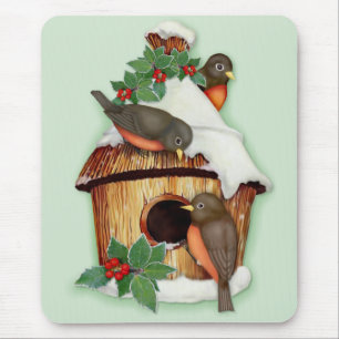 Winter Birds and Birdhouse Mouse Pad