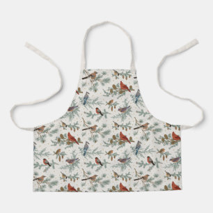 Winter Birds and Pine Branches Pattern Apron