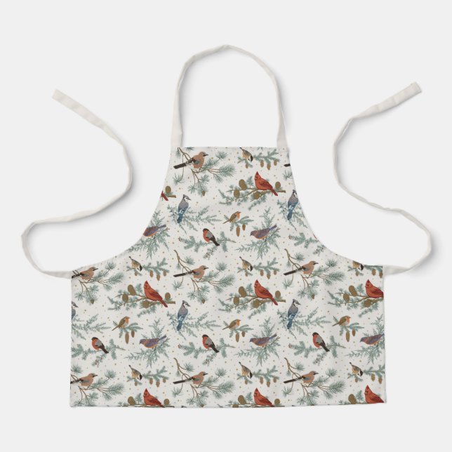Winter Birds and Pine Branches Pattern Apron (Front)