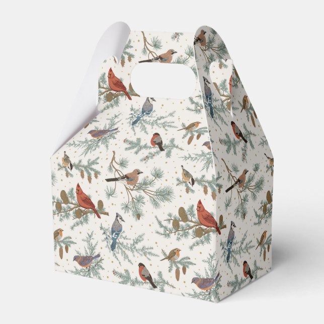 Winter Birds and Pine Branches Pattern Favour Box (Front Side)