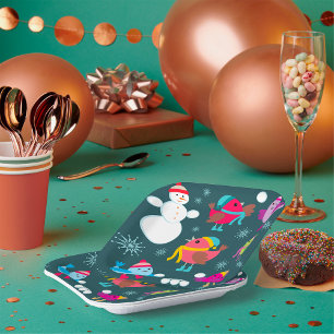 Winter Birds And Snowmen Paper Plates