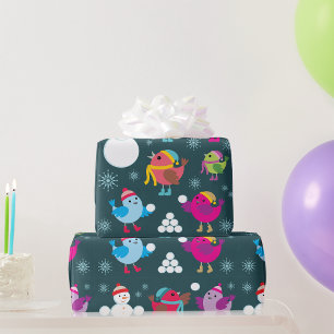 Winter Birds And Snowmen Wrapping Paper