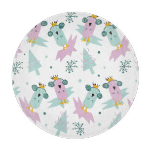 Winter Birds Christmas Trees Iceberg Doodle Cutting Board