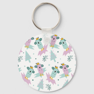 Winter Birds Christmas Trees Iceberg Doodle Key Ring