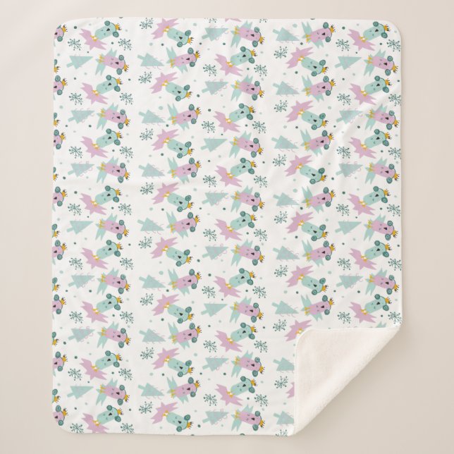 Winter Birds Christmas Trees Iceberg Doodles  Sherpa Blanket (Front)