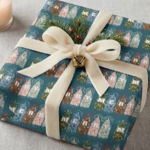 Winter Birds Decorated Trees Wrapping Paper