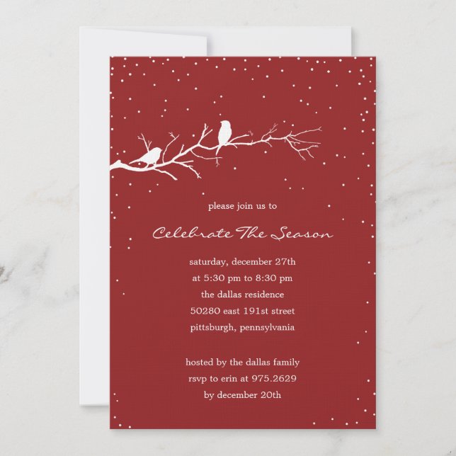 Winter Birds Holiday Party Invitations (Front)