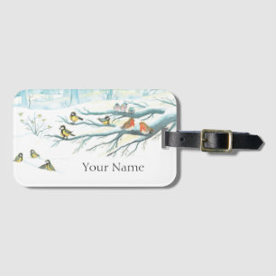 Winter birds in a snowy forest Personalised Luggage Tag
