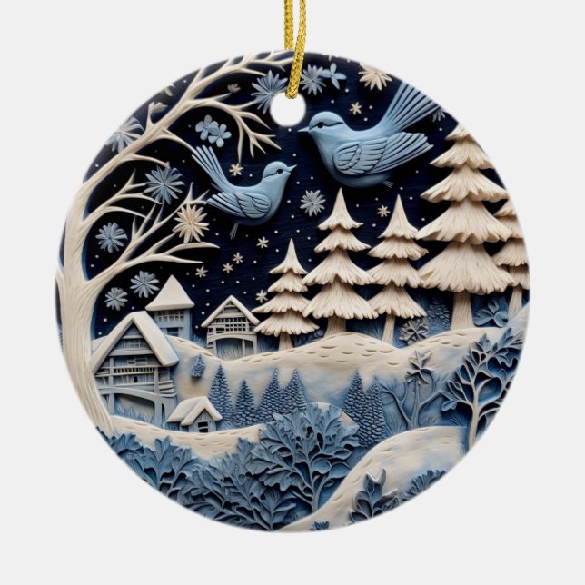 Winter Birds in Forest Ornament (Front)