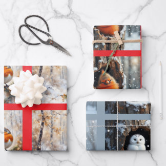 Winter Birds Natural Wrapping Paper Sheet