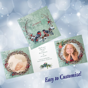 Winter Birds Pine Wreath Photo Template Christmas 