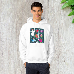 Winter Birds Playing in Snow with Snowman  Hoodie