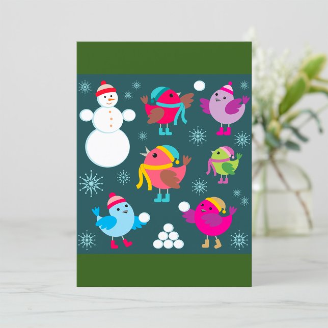 Winter Birds Playing in Snow with Snowman  Invitation (Creator Uploaded)