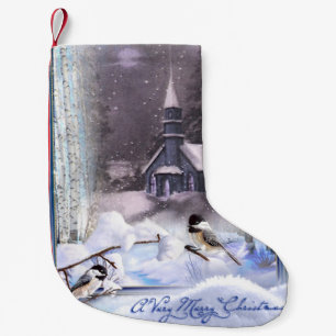 Winter Birds Small Christmas Stocking