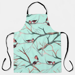 Winter Birds Tree Branches Watercolor Apron