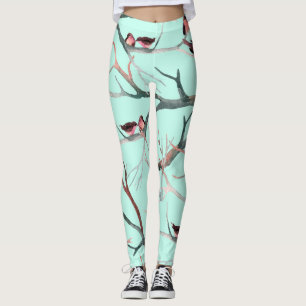 Winter Birds Tree Branches Watercolor Leggings