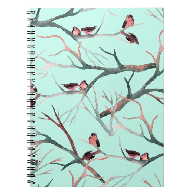 Winter Birds Tree Branches Watercolor Notebook (Front)