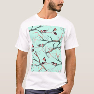 Winter Birds Tree Branches Watercolor T-Shirt