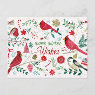 Winter Birds - Warm Wishes Holiday Postcard