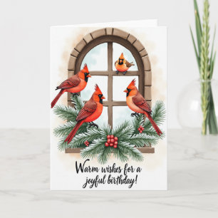 Winter Birds Watercolor Birthday Card